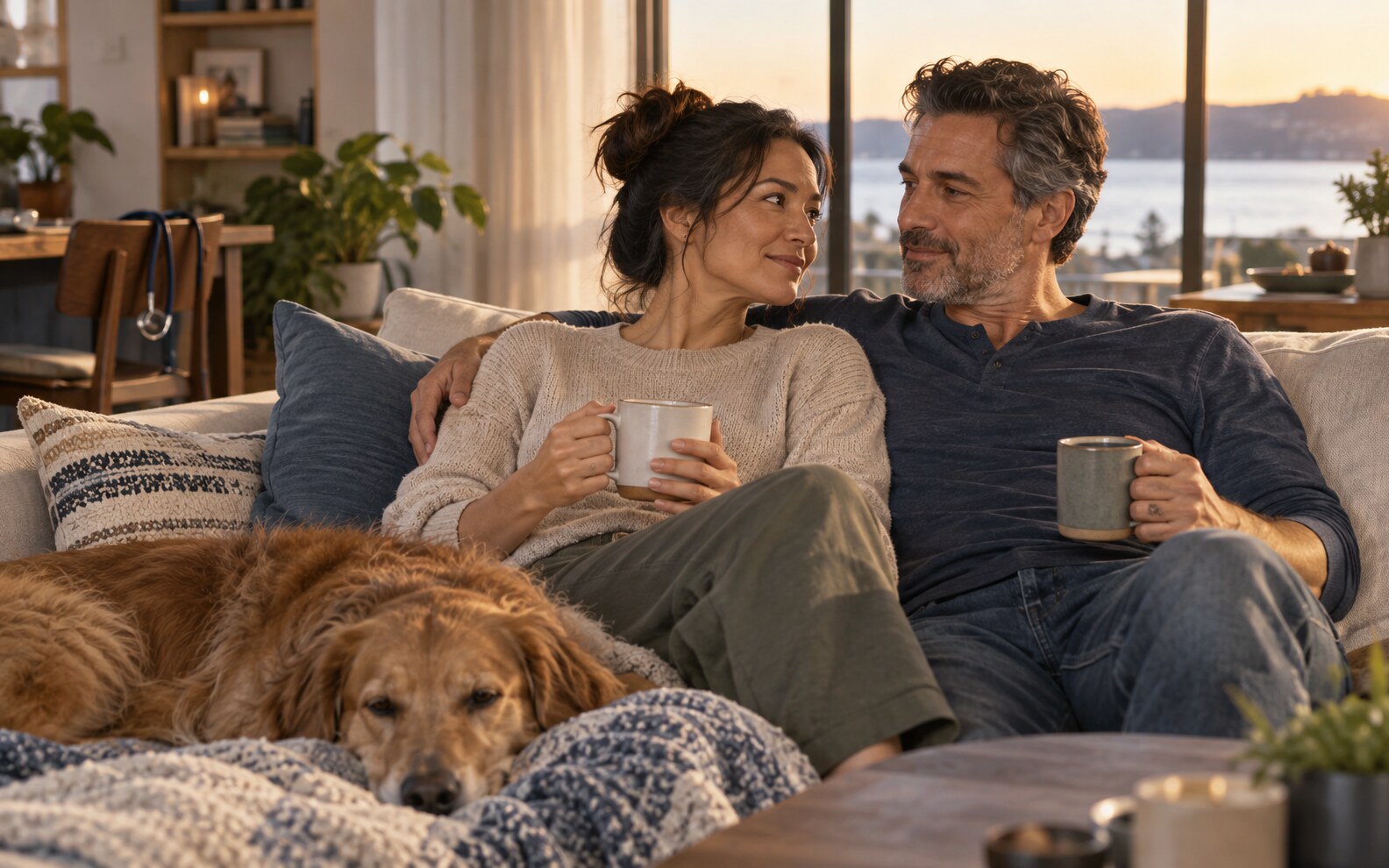 A healthcare professional sharing a quiet moment at home with a loved one